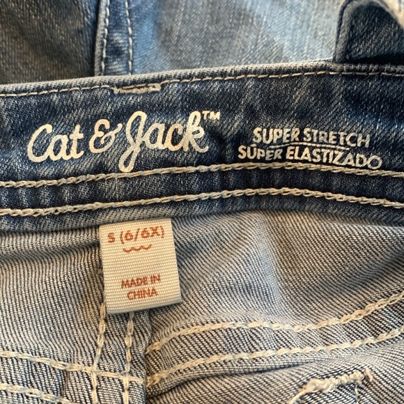 Cat and Jack Girl's S (6/6X) Long Overalls Blue Jean Denim Super Stretch EUC - Picture 7 of 7
